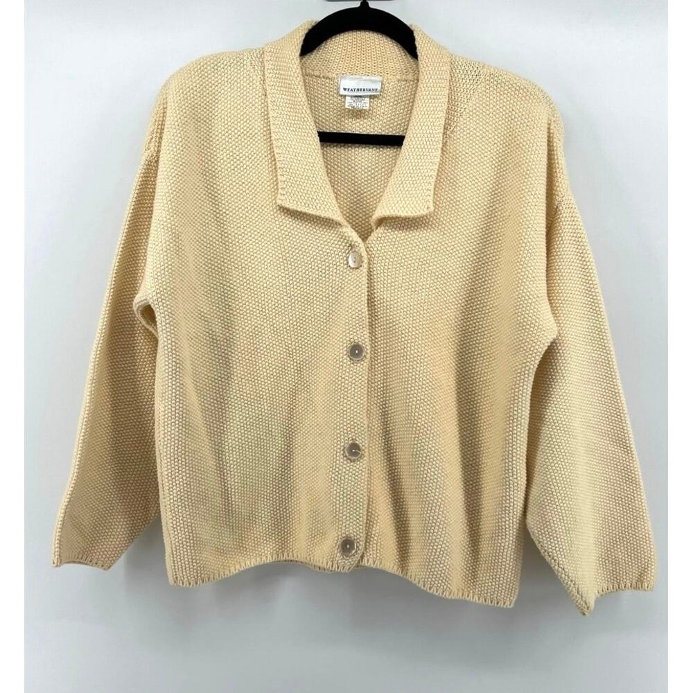 Vintage Weathervane | Waffle Knit Boxy Cardigan Sweater Butter Yellow Size S
